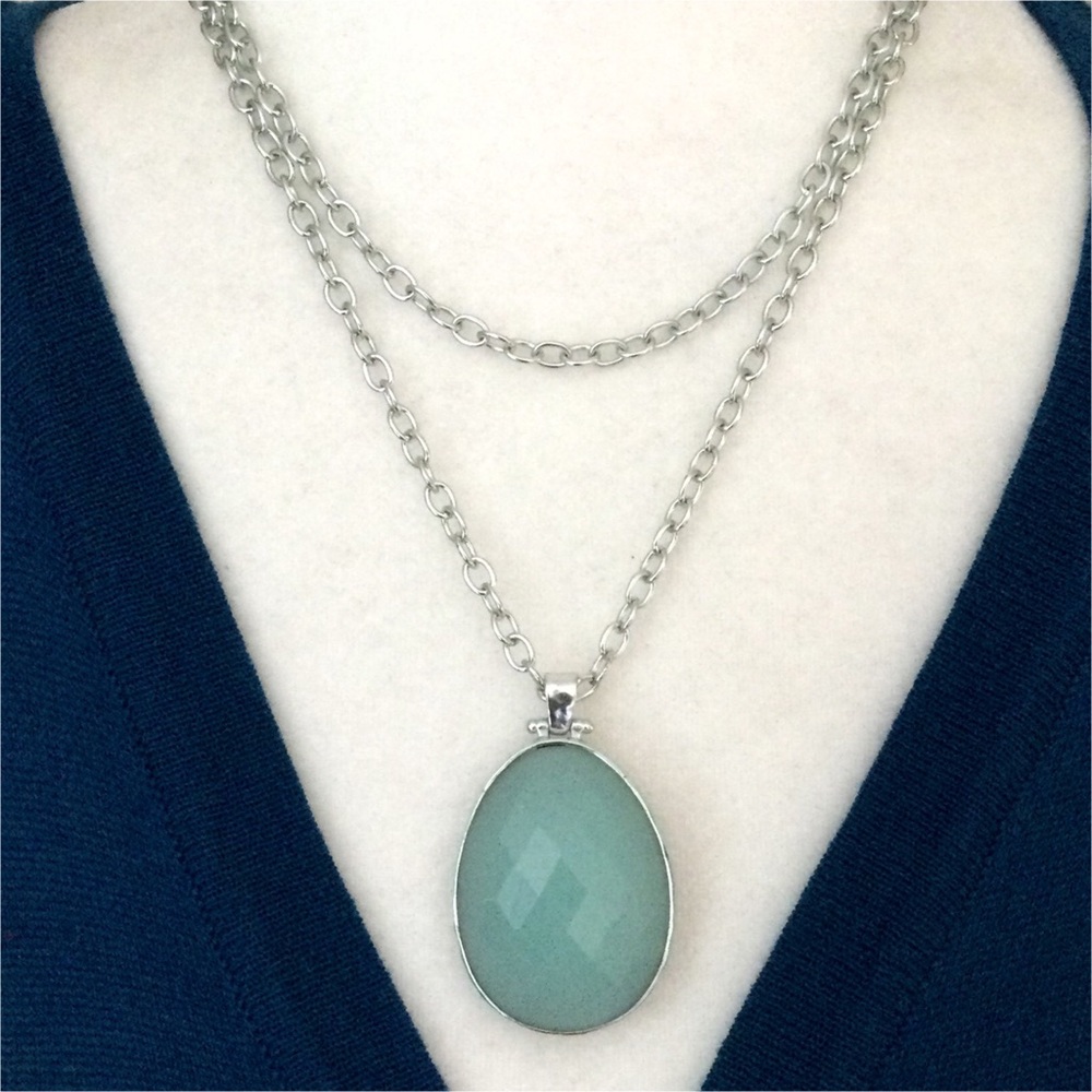 Stella & Dot 925 Silver Reversible Blue Quartz, Labradorite Pendant Necklace 34" - Picture 11 of 16